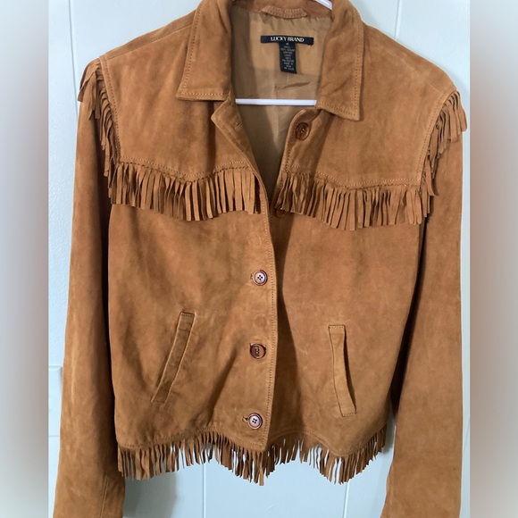 Lucky Brand women’s SZ M Tan Suede Fringe festival Jacket, western inspired - Picture 2 of 11